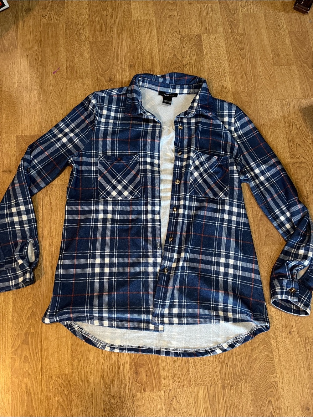 Robert Louis Blue Plaid Shirt with White and Red Accents